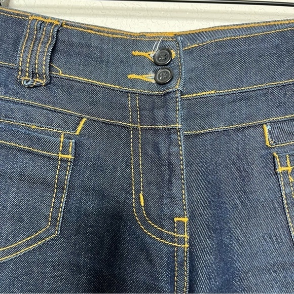 New York And Company Low Rise Flare Leg 70s Groovy Hippie Dark Wash Brown Stitch - Picture 2 of 9